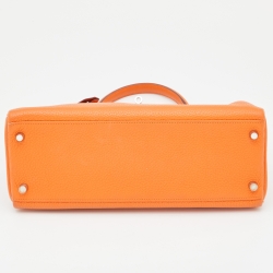 Pre Owned Hermes Orange Taurillon Clemence Leather Palladium Finish Kelly Retourne 32 Bag