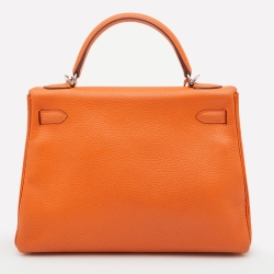 Pre Owned Hermes Orange Taurillon Clemence Leather Palladium Finish Kelly Retourne 32 Bag