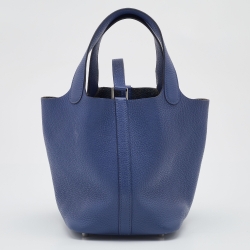 Pre Owned Hermes Blue Agate Taurillon Clemence Leather Picotin Lock 18 Bag