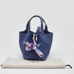 Pre Owned Hermes Blue Agate Taurillon Clemence Leather Picotin Lock 18 Bag