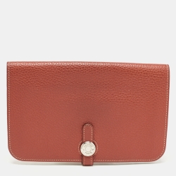 Pre Owned Hermes Sanguine Taurillon Clemence Leather Dogon Wallet