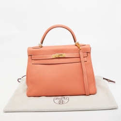 Pre Owned Hermes Crevette Taurillon Clemence Leather Gold Finish Kelly Retourne 32 Bag