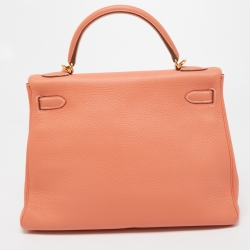 Pre Owned Hermes Crevette Taurillon Clemence Leather Gold Finish Kelly Retourne 32 Bag