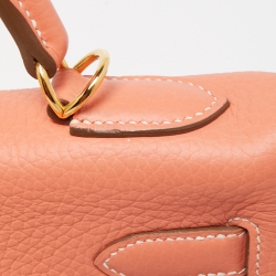 Pre Owned Hermes Crevette Taurillon Clemence Leather Gold Finish Kelly Retourne 32 Bag