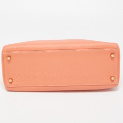 Pre Owned Hermes Crevette Taurillon Clemence Leather Gold Finish Kelly Retourne 32 Bag