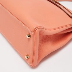 Pre Owned Hermes Crevette Taurillon Clemence Leather Gold Finish Kelly Retourne 32 Bag