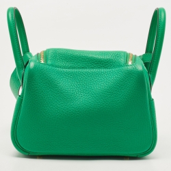 Pre Owned Hermes Menthe Taurillon Clemence Leather Gold Finish Lindy 20 Bag