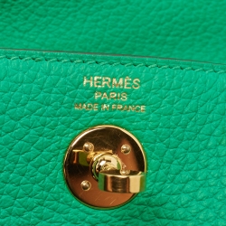 Pre Owned Hermes Menthe Taurillon Clemence Leather Gold Finish Lindy 20 Bag