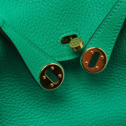 Pre Owned Hermes Menthe Taurillon Clemence Leather Gold Finish Lindy 20 Bag