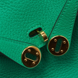 Pre Owned Hermes Menthe Taurillon Clemence Leather Gold Finish Lindy 20 Bag