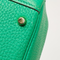 Pre Owned Hermes Menthe Taurillon Clemence Leather Gold Finish Lindy 20 Bag