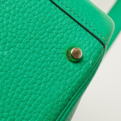 Pre Owned Hermes Menthe Taurillon Clemence Leather Gold Finish Lindy 20 Bag