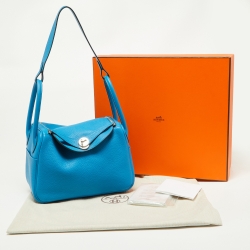 Pre Owned Hermes Bleu Zanzibar/Malachite Taurillon Clemence Leather Palladium Hardware Lindy 26 Bag