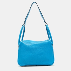 Pre Owned Hermes Bleu Zanzibar/Malachite Taurillon Clemence Leather Palladium Hardware Lindy 26 Bag