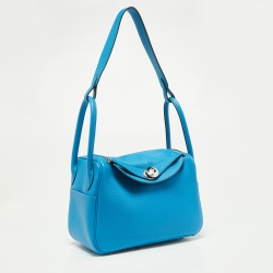 Pre Owned Hermes Bleu Zanzibar/Malachite Taurillon Clemence Leather Palladium Hardware Lindy 26 Bag