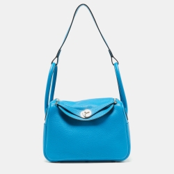 Pre Owned Hermes Bleu Zanzibar/Malachite Taurillon Clemence Leather Palladium Hardware Lindy 26 Bag