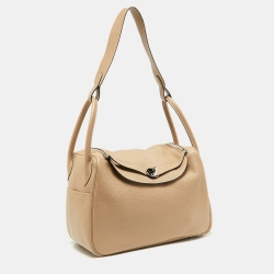 Pre Owned Hermès Gris Tourterelle Taurillon Clemence Leather Palladium Finish Lindy 34 Bag