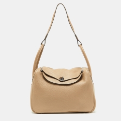 Pre Owned Hermès Gris Tourterelle Taurillon Clemence Leather Palladium Finish Lindy 34 Bag