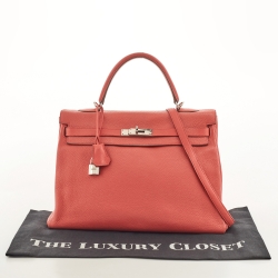 Hermès Rose Jaipur Taurillion Clemence Leather Palladium Finish Kelly Retourne 35 Bag