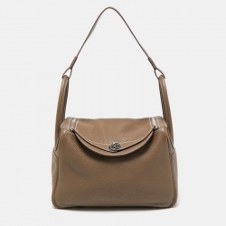 Pre Owned Hermes Etoupe Taurillon Clemence Leather Palladium Finish Lindy 30 Bag