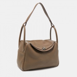 Pre Owned Hermes Etoupe Taurillon Clemence Leather Palladium Finish Lindy 30 Bag