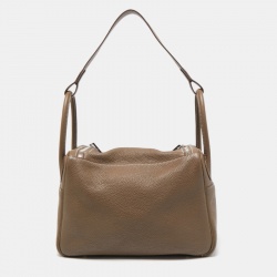 Pre Owned Hermes Etoupe Taurillon Clemence Leather Palladium Finish Lindy 30 Bag