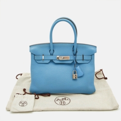 Pre Owned Hermes Celeste Taurillon Clemence Leather Palladium Finish Birkin 30 Bag