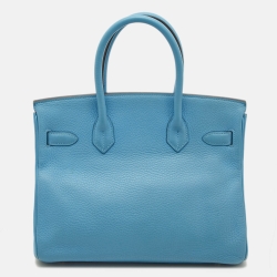 Pre Owned Hermes Celeste Taurillon Clemence Leather Palladium Finish Birkin 30 Bag