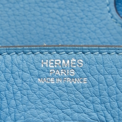 Pre Owned Hermes Celeste Taurillon Clemence Leather Palladium Finish Birkin 30 Bag