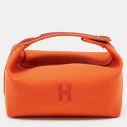 HERMES Orange Canvas BRIDE A BRAC PM Vanity Cosmetic Case Bag