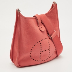 Pre Owned Hermès Rose Jaipur Taurillon Clemence Leather Evelyne III GM Bag
