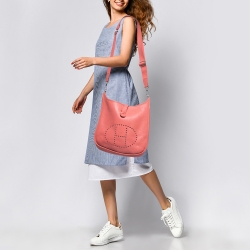 Pre Owned Hermès Rose Jaipur Taurillon Clemence Leather Evelyne III GM Bag
