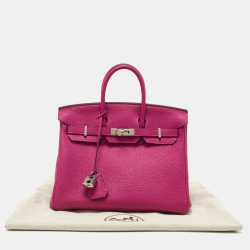 Hermes Rose Pourpre Togo Leather Palladium Finish Birkin 25 Bag 