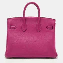 Hermes Rose Pourpre Togo Leather Palladium Finish Birkin 25 Bag 