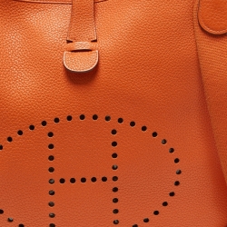 Pre Owned Hermes Orange Taurillon Clemence Leather Evelyne I GM Bag