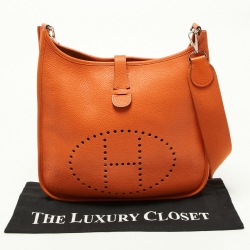 Pre Owned Hermes Orange Taurillon Clemence Leather Evelyne I GM Bag