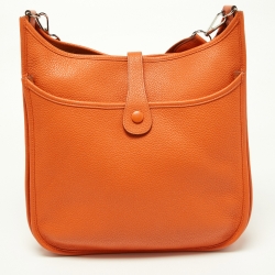 Pre Owned Hermes Orange Taurillon Clemence Leather Evelyne I GM Bag