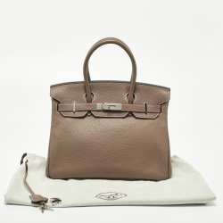 Pre Owned Hermes Etoupe Taurillon Clemence Leather Palladium Finish Birkin 30 Bag