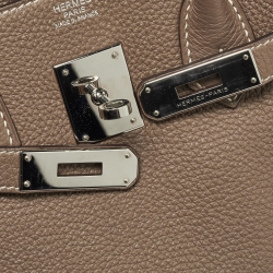 Pre Owned Hermes Etoupe Taurillon Clemence Leather Palladium Finish Birkin 30 Bag