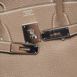 Pre Owned Hermes Etoupe Taurillon Clemence Leather Palladium Finish Birkin 30 Bag