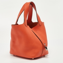 Pre Owned Hermes Feu Taurillon Clemence Leather Picotin Lock 18 Bag