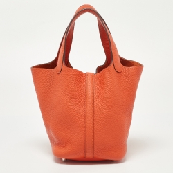 Pre Owned Hermes Feu Taurillon Clemence Leather Picotin Lock 18 Bag