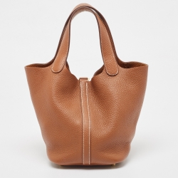 Pre Owned Hermes Gold Taurillon Clemence Leather Picotin Lock 18 Bag