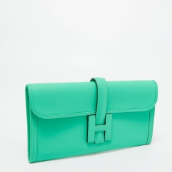 Pre Owned Hermes Vert Comics Swift Leather Elan Jige 29 Clutch
