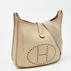 Pre Owned Hermes Parchemin Taurillon Clemence Leather Evelyne II PM Bag