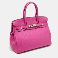 Pre Owned Hermès Magnolia Taurillon Clemence Leather Palladium Finish Birkin 30 Bag