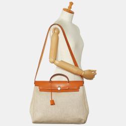 Pre Owned Hermes Brown Canvas Leather Herbag MM