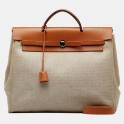 Pre Owned Hermes Brown Canvas Leather Herbag MM