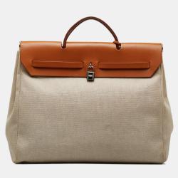 Pre Owned Hermes Brown Canvas Leather Herbag MM