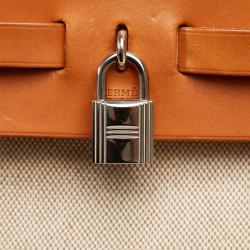 Pre Owned Hermes Brown Canvas Leather Herbag MM